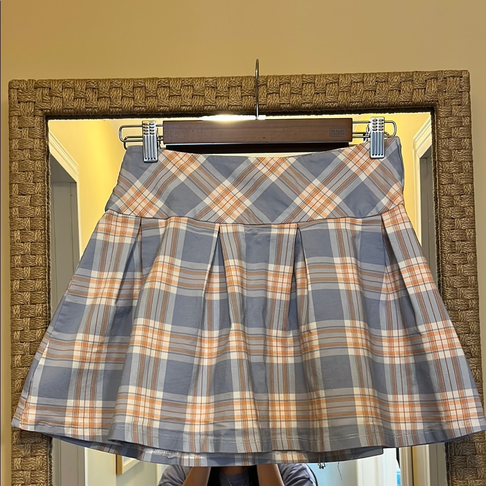 Altar’d State Plaid Pleated Skirt in Blue and Orange